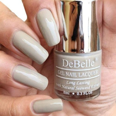DeBelle Gel Nail Polish Moonstone Bloom (Grey Taupe Nail Paint)|Non UV - Gel Finish |Chip Resistant | Seaweed Enriched Formula| Long Lasting|Cruelty and Toxic Free| 8ml Glossy Finish